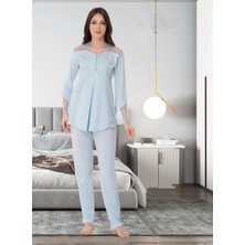 Dvina Effortt Lohusa Pijama Takımı Mavi - 8018