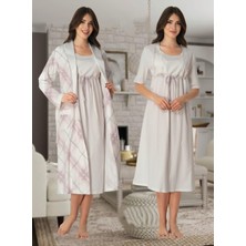 Dvina Effortt Lohusa Sabahlıklı Pijama Takımı Ekru-Pudra - 8045