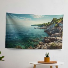 Deniz Kenarı Manzarası Sakin Okyanus Manzaralı Duvar Örtüsü -  Pamuk Arka, Canlı Polyester