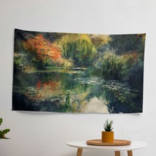 Sakin Gölet Claude Monet Duvar Sanatı - Süblimasyon Baskılı Canlı Ranforce Kumaş Duvar Örtüsü
