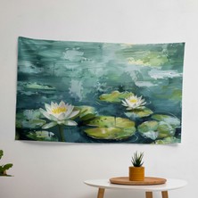 Empresyonizm Nilüferler Gölet Duvar Örtüsü - Süblimasyon Baskılı Canlı Ranforce Kumaş Sanatı,