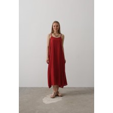 Gökyüzü Moda Askılı Uzun Çan Elbise - Bordo