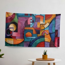 Painted Anarchy Geometrik Şekiller Baskılı Duvar Örtüsü -  Pamuk Sırt, Polyester Ön - Canlı Renkler -