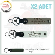 Biker Stiline Özel, Isim Plaka ve A Rh (+) Kan Grubu Yazılı 2'li Anahtarlık Takım, Kül Gri-Beyaz-Ysl