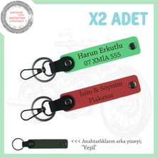 Motosiklet Ruhunu Yansıtan Hediye – Plaka ve Isim Yazılı Deri Anahtarlıklar, Nar Çiçeği-F Yeşil-Ysl