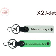 Kişiye Özel Tasarımıyla Öne Çıkan – 2’li Isim Yazılı Anahtarlık Seti, Beyaz-Fıstık Yeşil