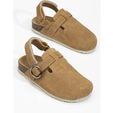 Beybium Sabo Gerçek Süet Deri Mantar Taban Çocuk Sandalet Vizon