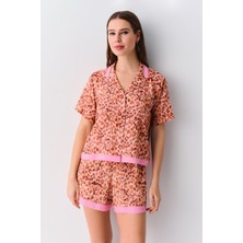 Suwen Leopard Gömlek Yaka Şort Pijama Takımı