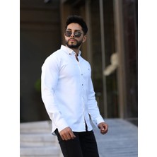 Slim Fit Haki Oxford Düğmeli Yaka Kolay Ütülenebilir Nakış Detaylı Pamuklu Erkek Gömlek