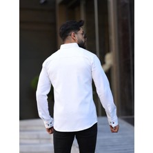 Slim Fit Haki Oxford Düğmeli Yaka Kolay Ütülenebilir Nakış Detaylı Pamuklu Erkek Gömlek