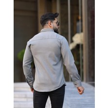 Slim Fit Haki Oxford Düğmeli Yaka Kolay Ütülenebilir Nakış Detaylı Pamuklu Erkek Gömlek