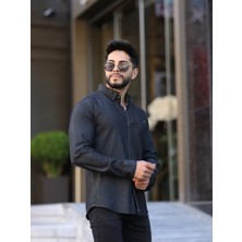 Slim Fit Haki Oxford Düğmeli Yaka Kolay Ütülenebilir Nakış Detaylı Pamuklu Erkek Gömlek