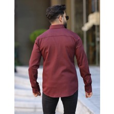 Slim Fit Haki Oxford Düğmeli Yaka Kolay Ütülenebilir Nakış Detaylı Pamuklu Erkek Gömlek