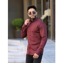 Slim Fit Haki Oxford Düğmeli Yaka Kolay Ütülenebilir Nakış Detaylı Pamuklu Erkek Gömlek