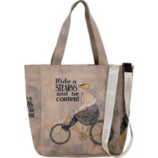 Kadın Vegan Deri Gri Large Tote Bag - Rider Woman Tasarım