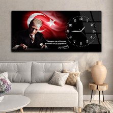 Marpanya Yatay Saatli Yandan Vatan Temalı Cam Tablo YSYV036