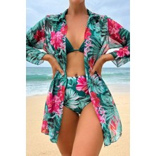 3 Parça Yüksek Bel Gömlek ve Bikini Takımı