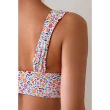Minimalist Çiçek Desenli Kaplı Yüksek Bel Bikini Takımı