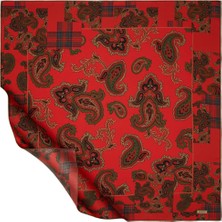 Ipekevi Twill Ipek Eşarp - Patchwork Desenli - Osmanlı Kırmızısı