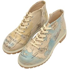 Kadın Vegan Deri Bej Fermuarlı Kısa Bot - Around The World Tasarım