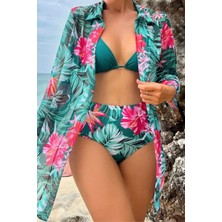 3 Parça Yüksek Bel Gömlek ve Bikini Takımı