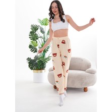 Arvin Pijama Kadın Yüksek Bel Baskılı Yumuşak Dokulu Milans Yazlık Pijama Altı Sarı