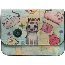 Kadın Vegan Deri Yeşil El Çantası - Cats Of The World Tasarım