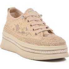 Krem Fileli Yüksek Tabanlı Kadın Günlük Ayakkabı B237 Z