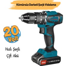 Kömürsüz Çift Akülü Darbeli Akülü Vidalama Li-Ion Batarya 20 V Çift Vitesli LED Işıklı Metal Mandren