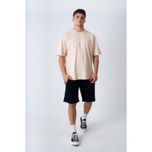 Behind Look Bisiklet Yaka Oversize T-Shirt Bej