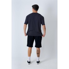 Behind Look Bisiklet Yaka Oversize T-Shirt Lacivert