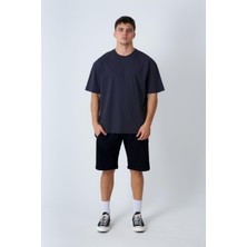 Behind Look Bisiklet Yaka Oversize T-Shirt Lacivert