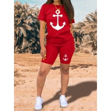 Mira Cotton Kadın Kısa Kollu Çapa Baskılı Viskon Ikili Takım