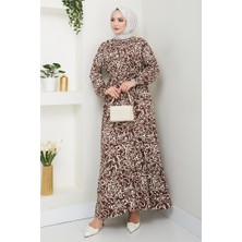 İlkimay.com Zelal Dokuma Viskon Elbise 1480 - Kahve