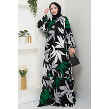 İlkimay.com Reza Yarım Düğmeli Dokuma Viskon Elbise 1472 - Siyah