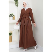 İlkimay.com Bağlamalı Bluz Etek Ikili Takım 1465 - Acı Kahve