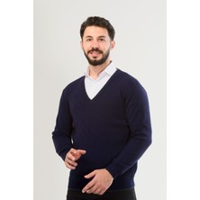 Haki Erkek V Yaka Triko Uzun Kol Standart Fit Tüylenmeyen Triko Kışlık Örgü Kazak