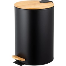 Bambu Kapaklı Pedallı Metal Çöp Kovası - 12 Lt