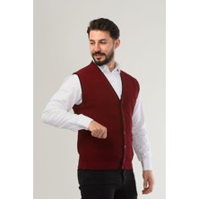 Gri Erkek V Yaka Triko Düğmeli Cepli Çizgi Desenli Regular Fit Tüylenmeyen Örgü Yelek