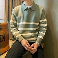 Çağla Erkek Polo Yaka Çizgili Cool Tarz Triko Kazak