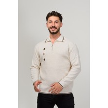 Erkek Çelik Örgü Intarsia Gofra Desen Fermuarlı Polo Yaka Tüylenmez Premium Triko Kışlık Baba Kazak