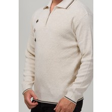 Erkek Çelik Örgü Intarsia Gofra Desen Fermuarlı Polo Yaka Tüylenmez Premium Triko Kışlık Baba Kazak