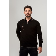 Erkek Çelik Örgü Intarsia Gofra Desen Fermuarlı Polo Yaka Tüylenmez Premium Triko Kışlık Baba Kazak