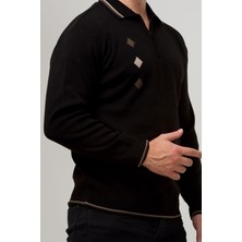 Erkek Çelik Örgü Intarsia Gofra Desen Fermuarlı Polo Yaka Tüylenmez Premium Triko Kışlık Baba Kazak