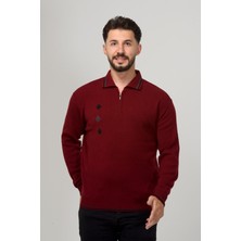 Erkek Çelik Örgü Intarsia Gofra Desen Fermuarlı Polo Yaka Tüylenmez Premium Triko Kışlık Baba Kazak