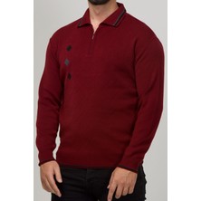 Erkek Çelik Örgü Intarsia Gofra Desen Fermuarlı Polo Yaka Tüylenmez Premium Triko Kışlık Baba Kazak