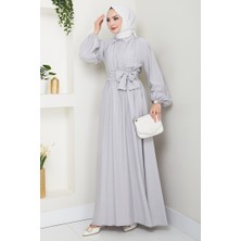 İlkimay.com Alser Kuşaklı Elbise 1468 - Gri
