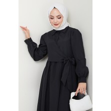 İlkimay.com Reyel Çapraz Bağlamalı Elbise 1464 - Siyah