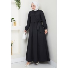 İlkimay.com Reyel Çapraz Bağlamalı Elbise 1464 - Siyah