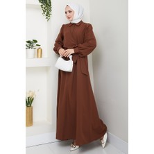 İlkimay.com Reyel Çapraz Bağlamalı Elbise 1464 - Acı Kahve